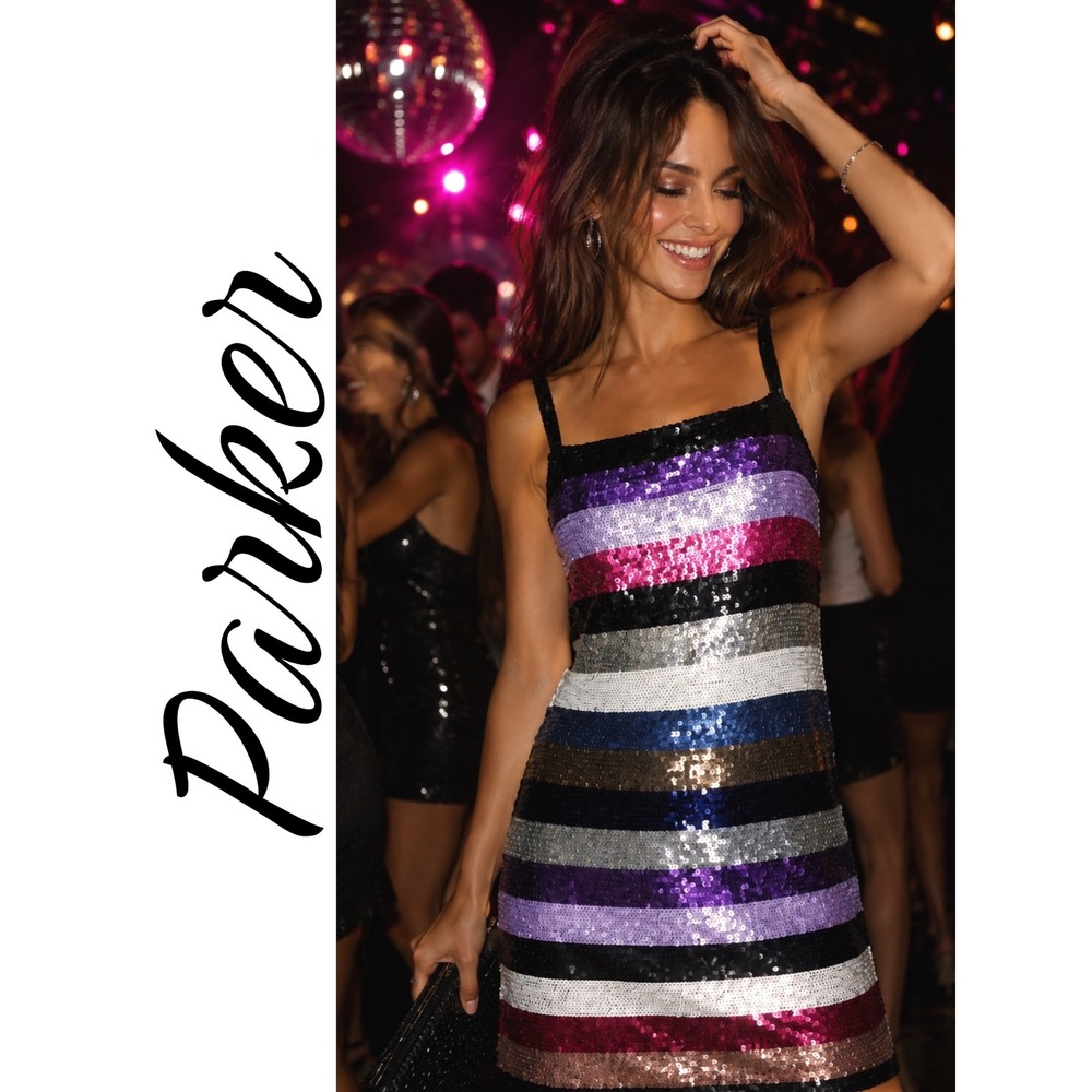 Parker Rainbow Stripe‎ Nora Sequin Slip Shift Dress Sleeveless Glam Party Medium